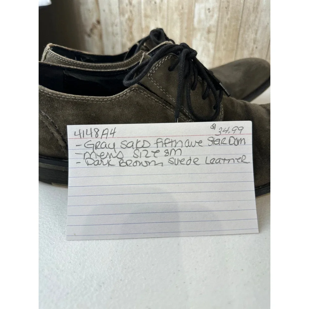 Gray Saks Fifth Avenue Star Dom‎ Mens Shoe Sz 8 Brown Leather Suede Lace Up